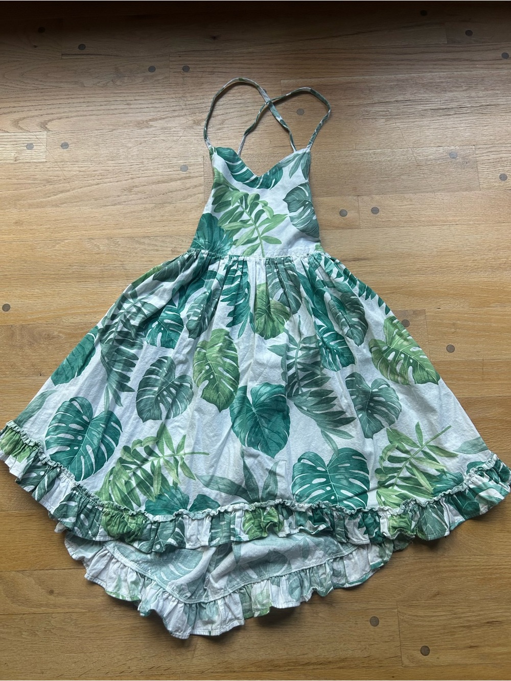 Green Leaf Print Sundress for Girls
